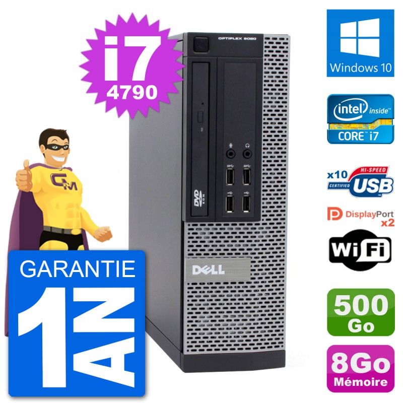 Ordinateur de bureau Dell Optiplex 9020 SFF - Processeur Intel Core i7-4790, 8 Go de RAM, 500 Go de disque dur, Windows 10, Wi-Fi