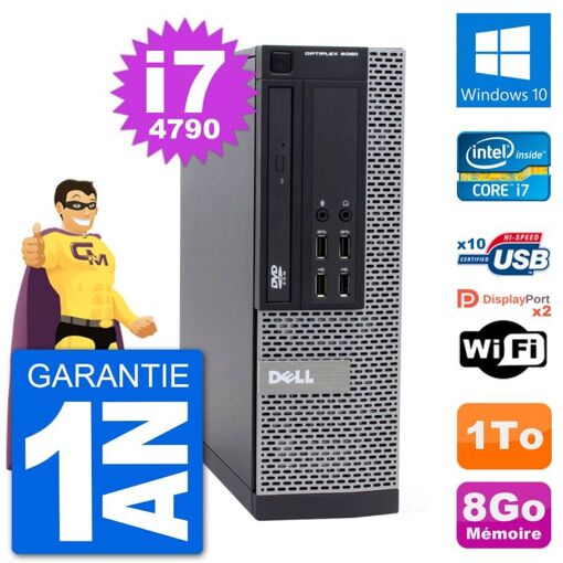 PC de escritorio Dell Optiplex 9020 SFF - Procesador Intel Core i7-4790, 8GB de RAM, 1TB HDD, Windows 10, WiFi