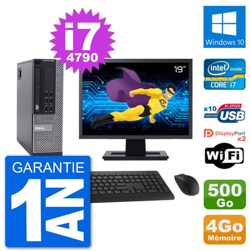 Dell Optiplex 9020 SFF Computer - 19" Screen, Intel i7-4790, 4GB RAM, 500GB HDD, Windows 10, WiFi