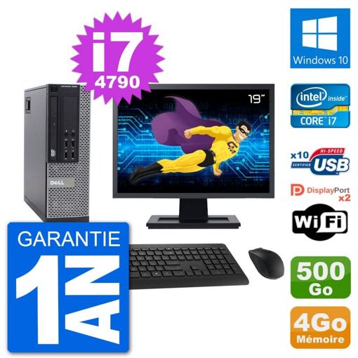 Dell Optiplex 9020 SFF Computer - 19" Screen, Intel i7-4790, 4GB RAM, 500GB HDD, Windows 10, WiFi