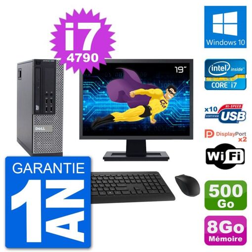 Dell Optiplex 9020 SFF Computer - 19" Screen, Intel i7-4790, 8GB RAM, 500GB Hard Drive, Windows 10, WiFi