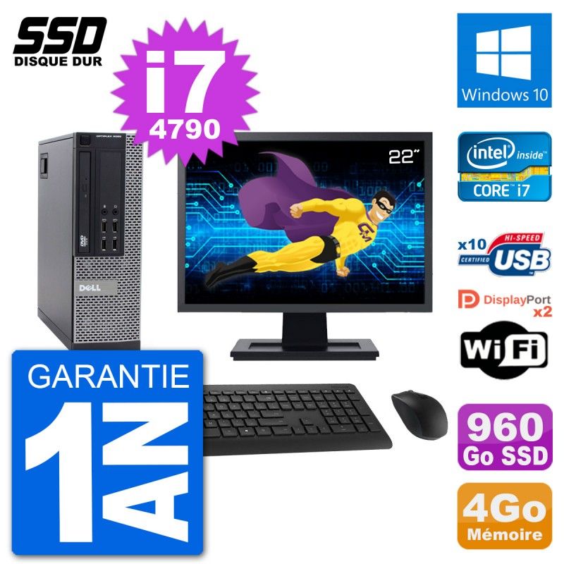 Dell Optiplex 9020 SFF Computer - 22" Screen, Intel Core i7-4790, 4GB RAM, 960GB SSD, Windows 10, WiFi