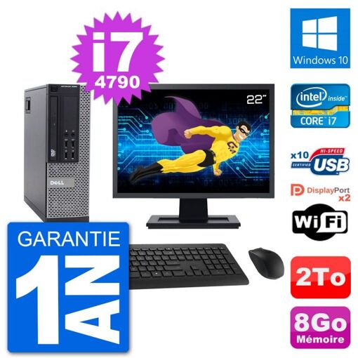 Dell Optiplex 9020 SFF Computer - 22" Screen, Intel i7-4790, 8GB RAM, 2TB Hard Drive, Windows 10, WiFi