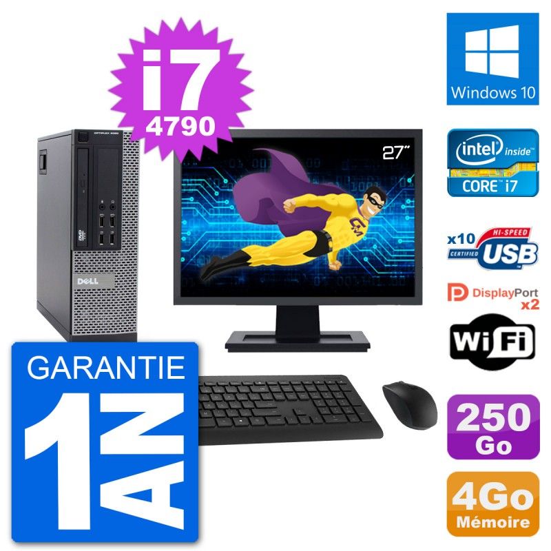 Dell Optiplex 9020 SFF PC - 27" Screen, Intel i7-4790, 4GB RAM, 250GB HDD, Windows 10, WiFi
