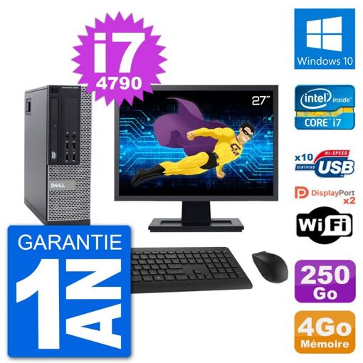 Dell Optiplex 9020 SFF PC - 27" Screen, Intel i7-4790, 4GB RAM, 250GB HDD, Windows 10, WiFi