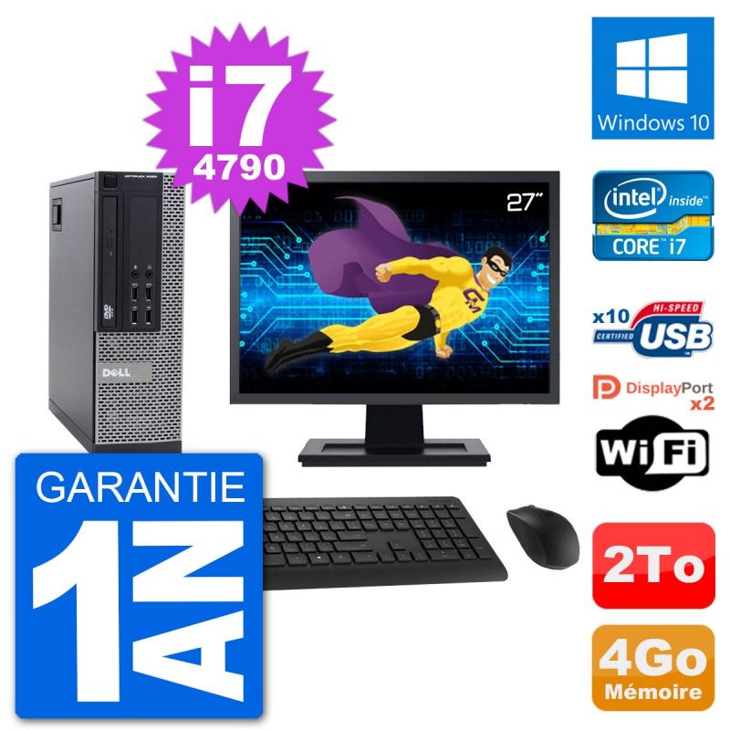 Dell Optiplex 9020 SFF Computer, 27" Screen, Intel i7-4790, 4GB RAM, 2TB Hard Drive, Windows 10, WiFi