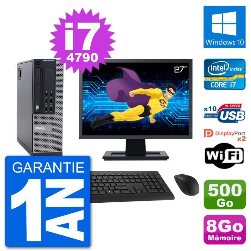 Dell Optiplex 9020 SFF Computer - 27" Screen, Intel i7-4790, 8GB RAM, 500GB HDD, Windows 10, WiFi
