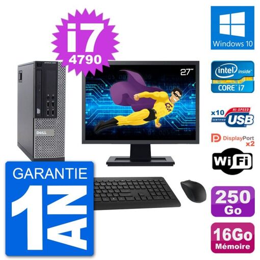 Dell Optiplex 9020 SFF Computer - 27" Screen, Intel i7-4790, 16GB RAM, 250GB SSD, Windows 10, WiFi