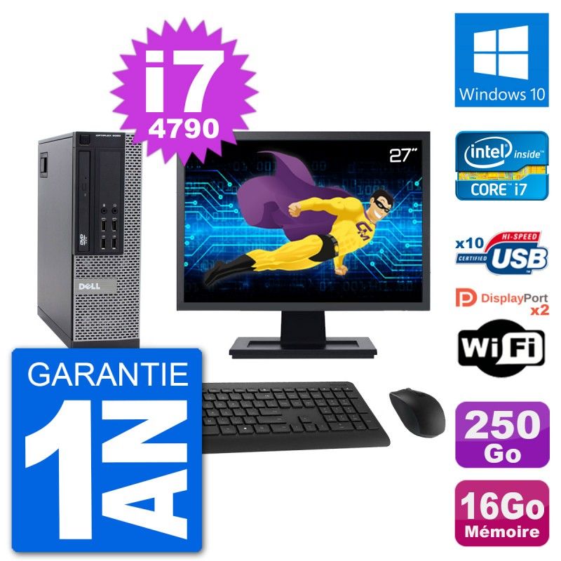 Dell Optiplex 9020 SFF Computer - 27" Screen, Intel i7-4790, 16GB RAM, 250GB SSD, Windows 10, WiFi
