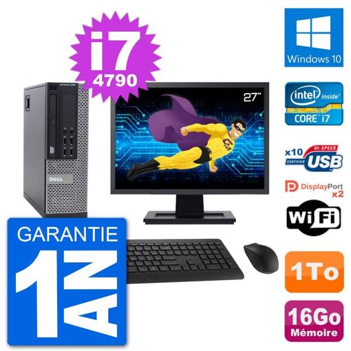 Dell Optiplex 9020 SFF Desktop Computer - 27" Screen, Intel i7-4790, 16GB RAM, 1TB HDD, Windows 10, WiFi