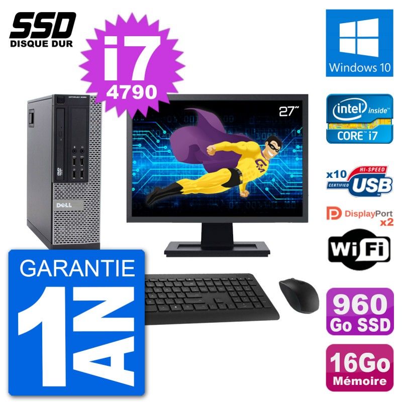 Dell Optiplex 9020 SFF Desktop PC - 27" Screen, Intel i7-4790, 16GB RAM, 960GB SSD, Windows 10, WiFi