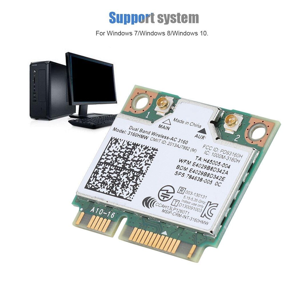 Kewalker Wireless Wi-Fi Card (3160HMW) - Mini PCIe Bluetooth 4.0 Dual Band Network Adapter