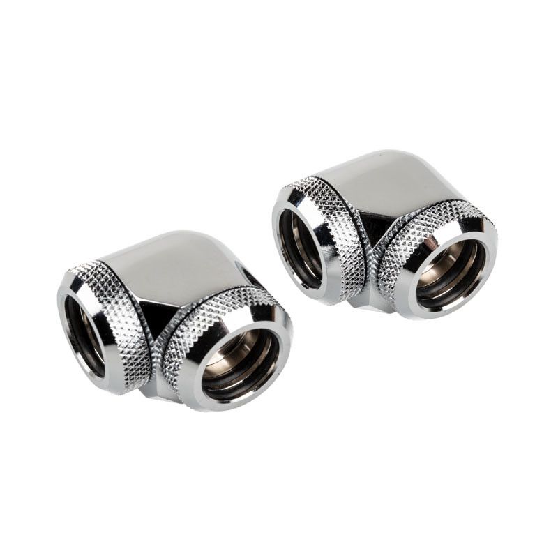 Corsair Serie Hydro X XF Encintas de 90 Grados - Conector para Sistema de Refrigeración Líquida - Cromo (Paquete de 2)