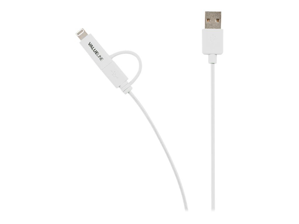 Nedis Valueline 1m USB to Micro-USB & Lightning Data/Charging Cable - White