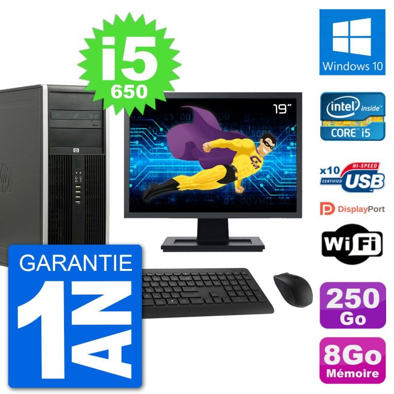 HP 8100 Elite Desktop PC - 19" Screen, Core i5-650, 8GB RAM, 250GB Hard Drive, Windows 10, WiFi