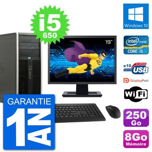 HP 8100 Elite Desktop PC - 19" Screen, Core i5-650, 8GB RAM, 250GB Hard Drive, Windows 10, WiFi