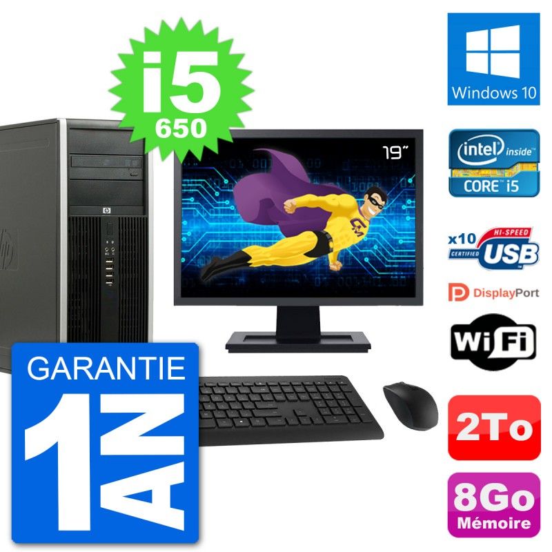 HP 8100 Elite Desktop Computer, 19" Screen, Intel Core i5-650, 8GB RAM, 2TB HDD, Windows 10, WiFi