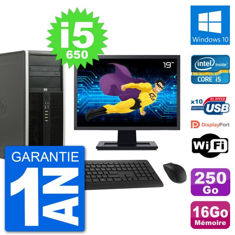 HP 8100 Elite PC - 19" Screen, Core i5-650, 16GB RAM, 250GB HDD, Windows 10, WiFi