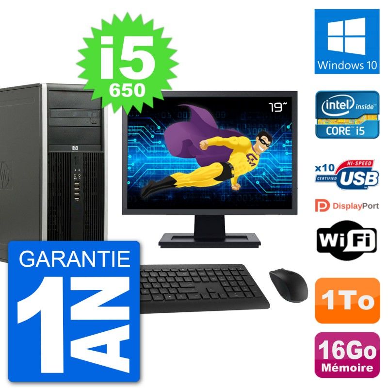 HP 8100 Elite Desktop PC, 19" Screen, Intel Core i5-650, 16GB RAM, 1TB HDD, Windows 10, WiFi