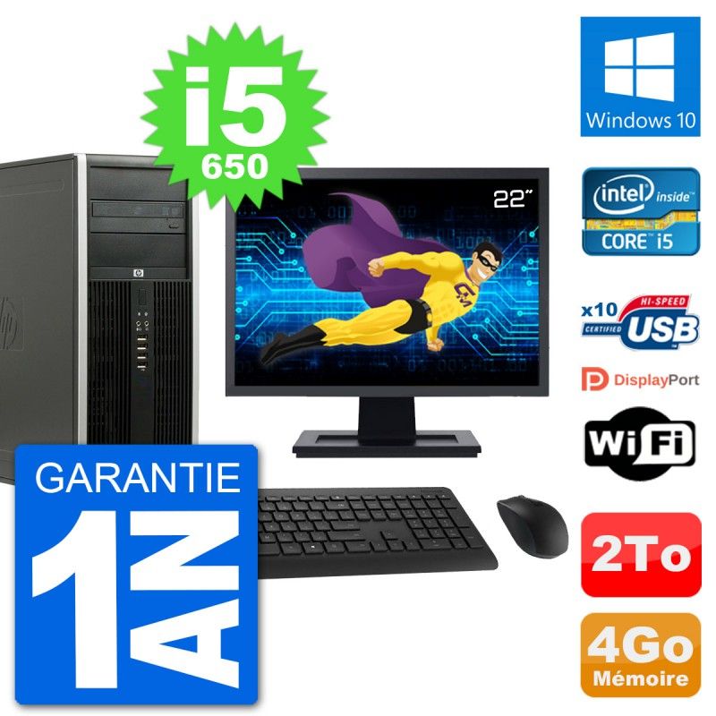 HP 8100 Elite Desktop PC - 22" Screen, Intel Core i5-650, 4GB RAM, 2TB Hard Drive, Windows 10, WiFi