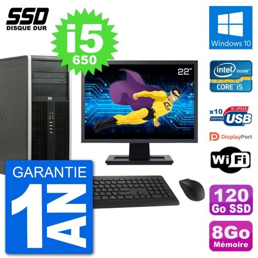 HP 8100 Elite Desktop PC - 22" Screen, Intel Core i5-650, 8GB RAM, 120GB SSD, Windows 10