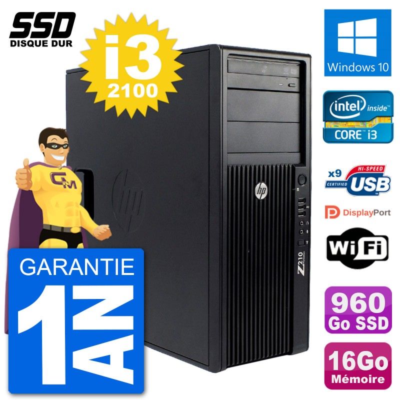 HP Z210 WorkStation - Intel Core i3-2100, 16GB RAM, 960GB SSD, Windows 10, WiFi