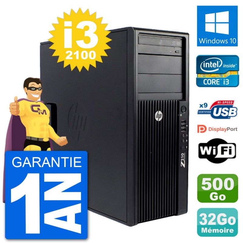 HP Z210 Workstation PC - Intel Core i3-2100, 32GB RAM, 500GB HDD, Windows 10, WiFi