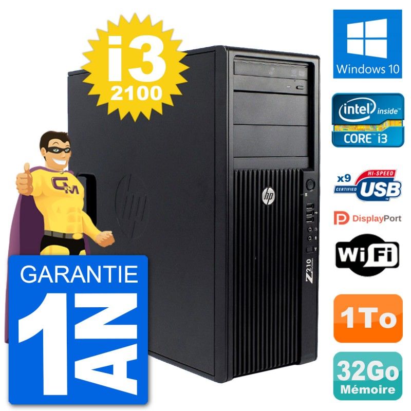 HP Z210 Workstation - Intel Core i3-2100, 32GB RAM, 1TB HDD, Windows 10, WiFi