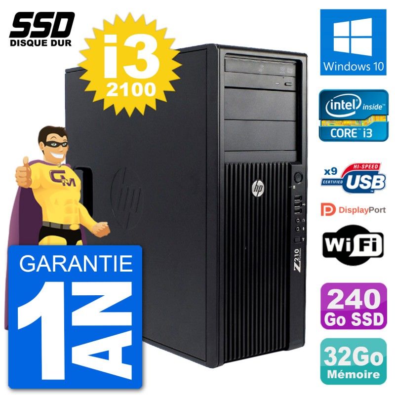 HP Z210 WorkStation - Intel Core i3-2100, 32GB RAM, 240GB SSD, Windows 10