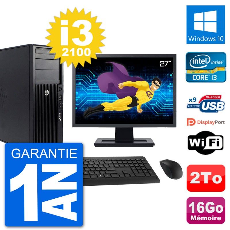 HP Z210 Workstation Computer - 27" Screen, Intel i3-2100, 16GB RAM, 2TB HDD, Windows 10, WiFi