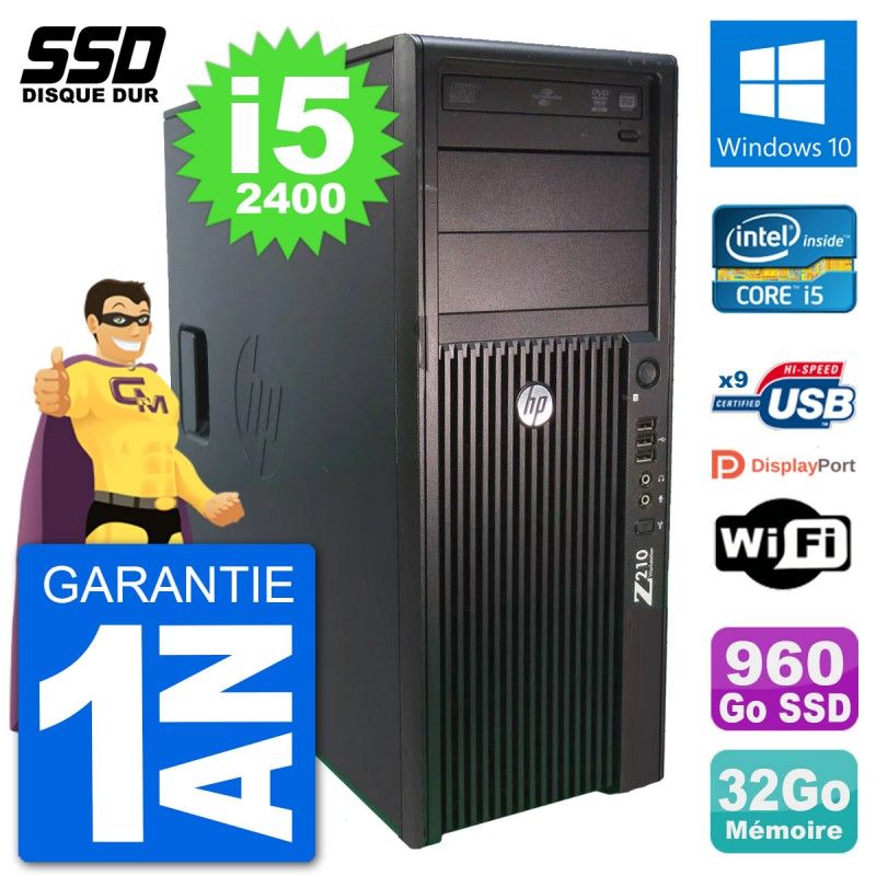 HP Z210 Workstation - Intel Core i5-2400, 32GB RAM, 960GB SSD, Windows 10, WiFi