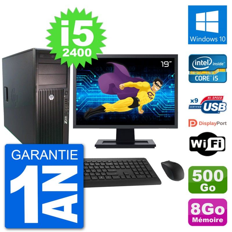 HP Z210 Workstation PC - 19" Screen, Intel i5-2400, 8GB RAM, 500GB HDD, Windows 10, WiFi