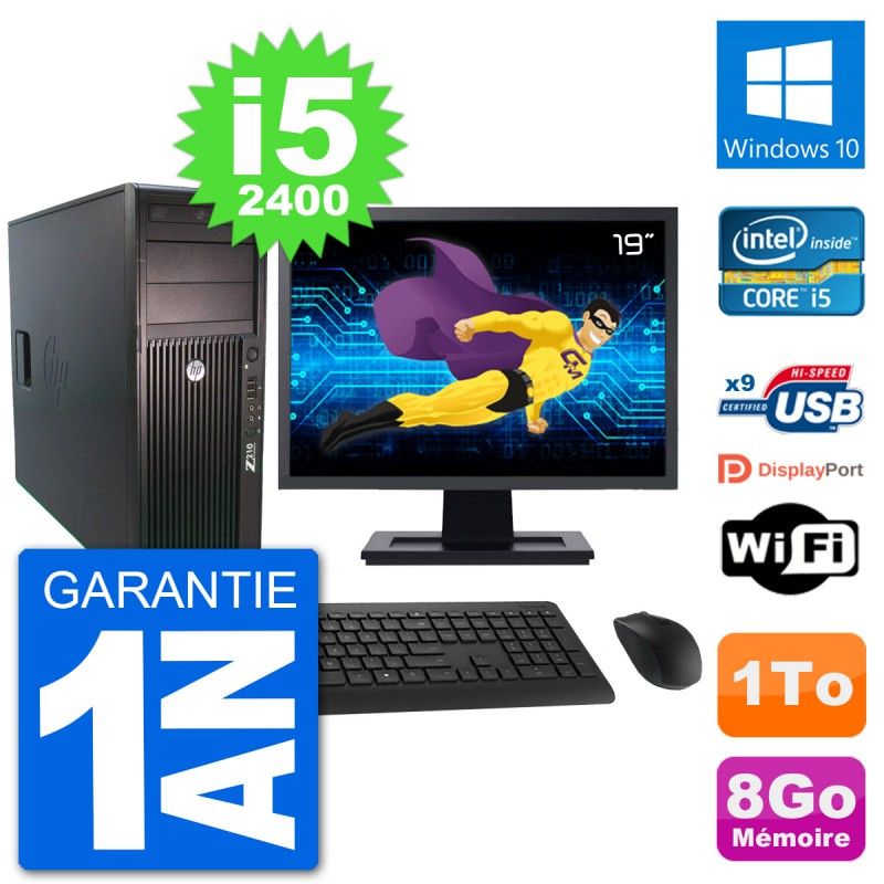 HP Z210 Workstation PC - 19" Screen, Intel i5-2400, 8GB RAM, 1TB HDD, Windows 10, WiFi