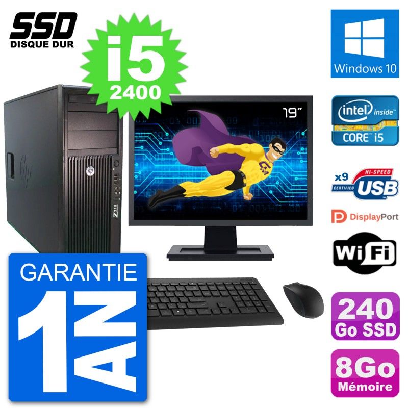 HP Z210 Workstation PC - 19" Screen, Intel i5-2400, 8GB RAM, 240GB SSD, Windows 10, WiFi