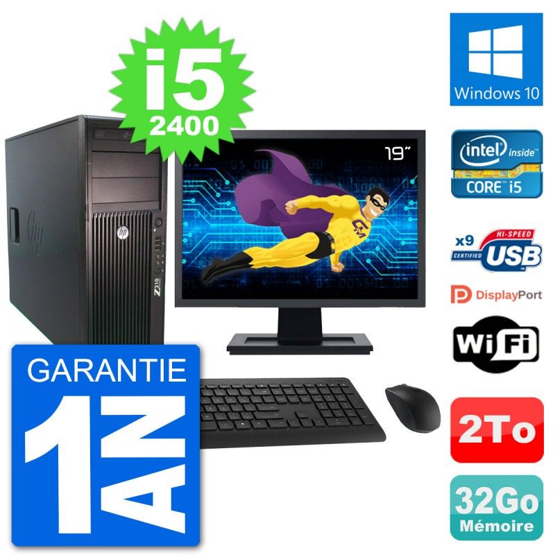 HP Z210 Workstation Computer - 19" Screen, Intel i5-2400, 32GB RAM, 2TB HDD, Windows 10, WiFi