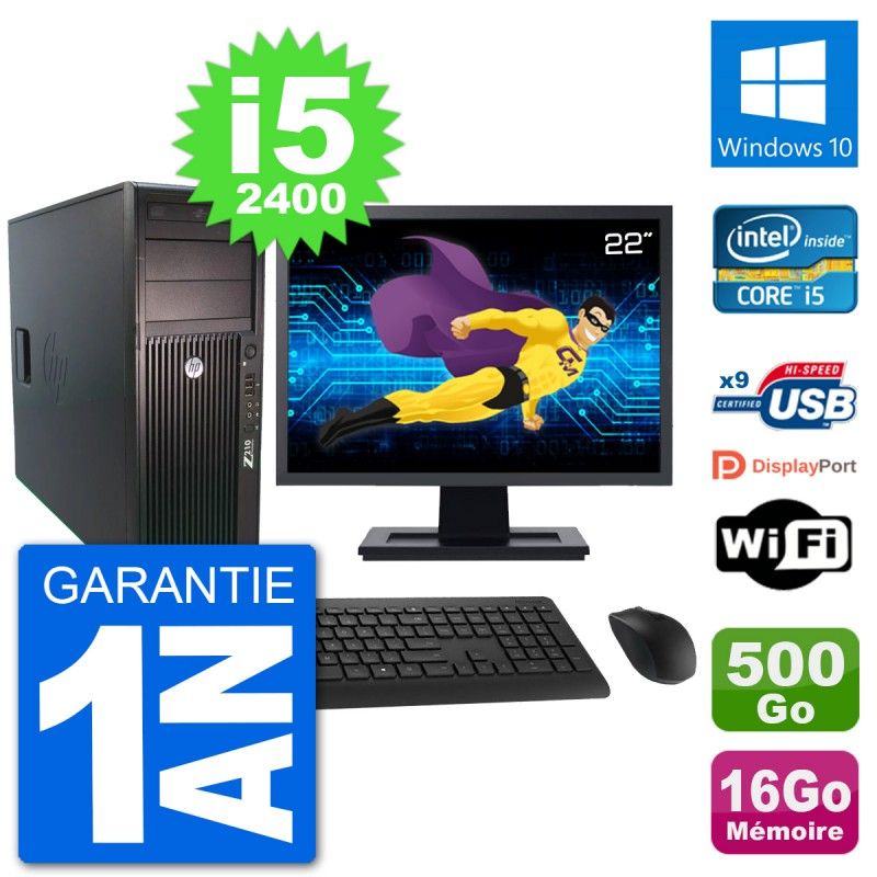 HP Z210 Workstation PC - 22" Screen, Intel i5-2400, 16GB RAM, 500GB HDD, Windows 10, WiFi