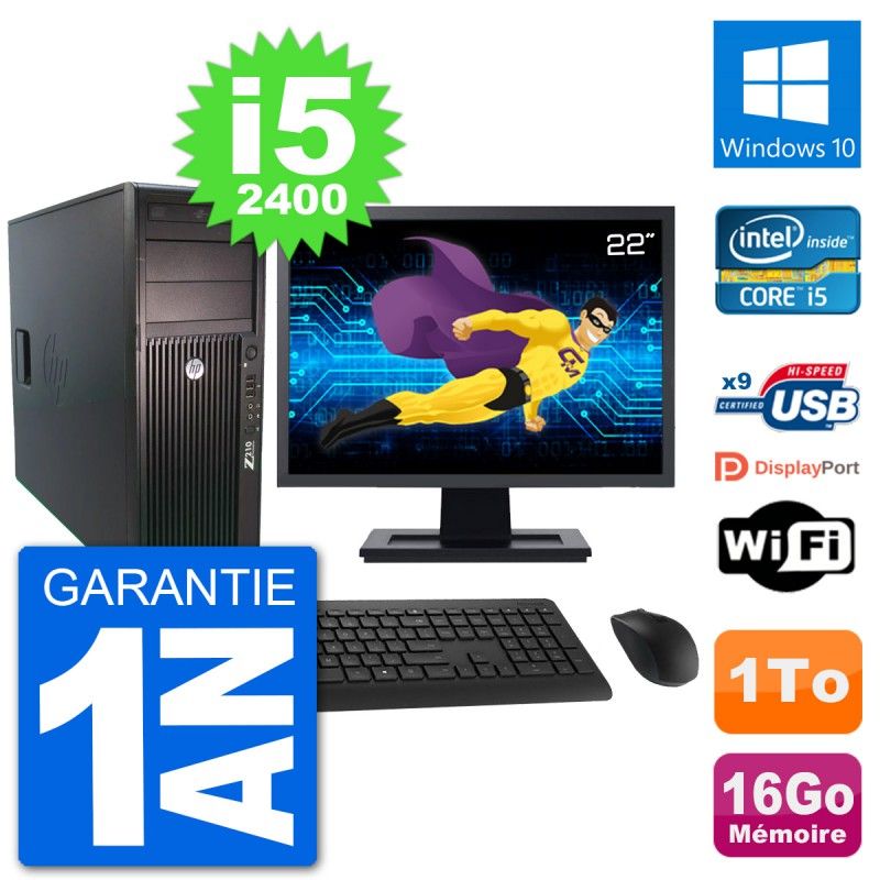 HP Z210 Workstation Computer - 22" Screen, Intel i5-2400, 16GB RAM, 1TB Hard Drive, Windows 10, WiFi