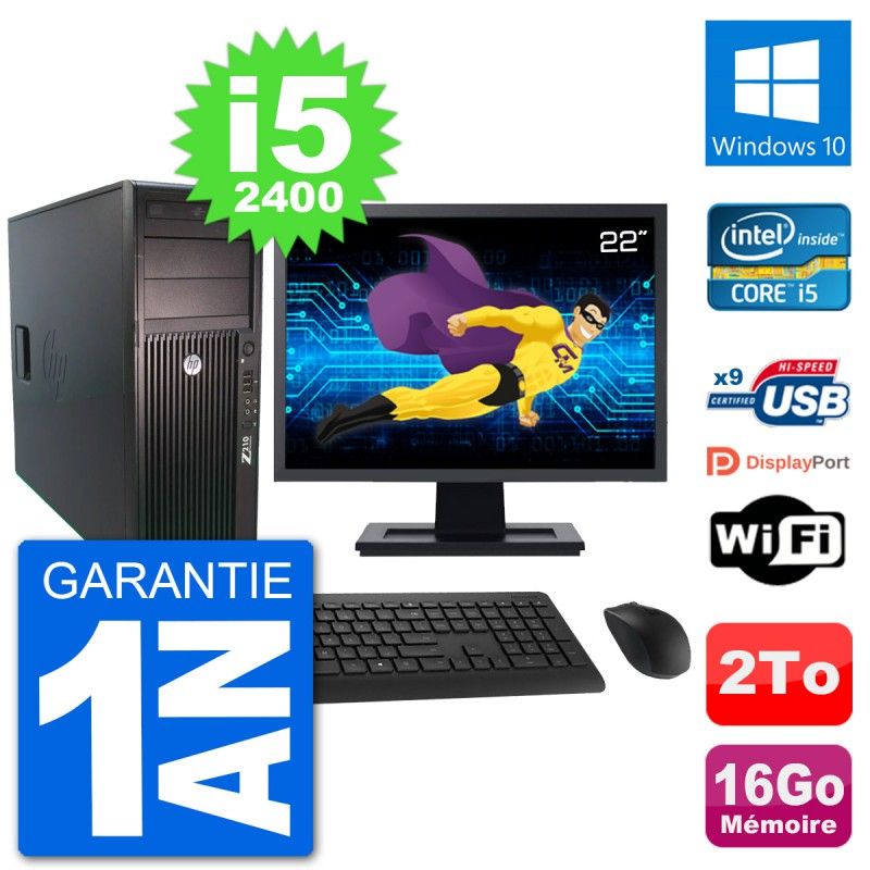 HP Z210 Workstation PC - 22" Screen, Intel i5-2400, 16GB RAM, 2TB HDD, Windows 10, WiFi