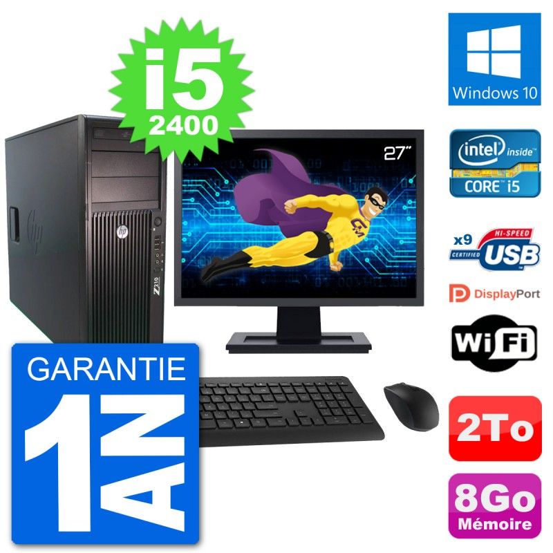 HP Z210 Workstation Computer - 27" Screen, Intel i5-2400, 8GB RAM, 2TB HDD, Windows 10, WiFi