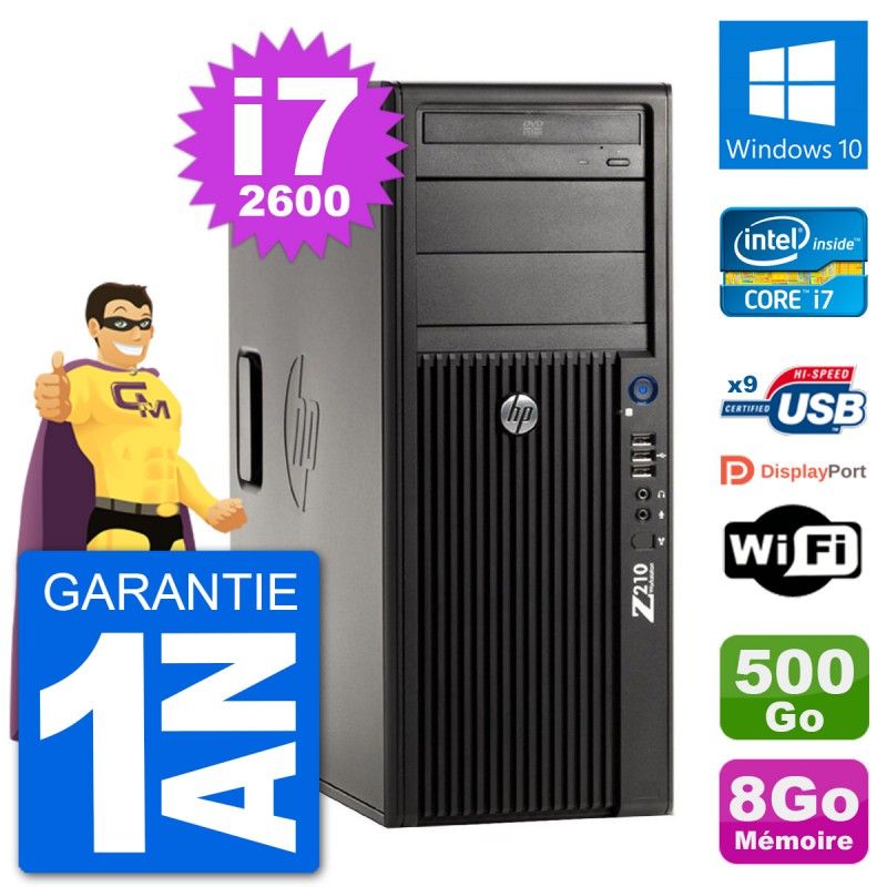 PC de trabajo HP Z210 - Procesador Intel Core i7, 8 GB RAM, 500 GB HDD, Windows 10, WiFi