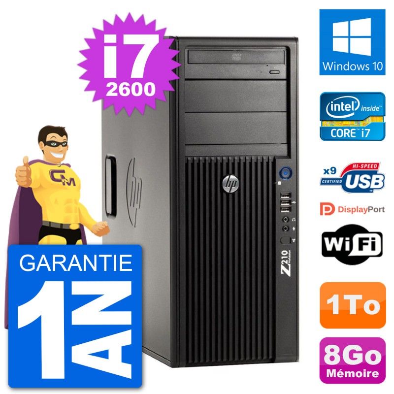 Estación de trabajo HP Z210 - Procesador Intel Core i7, 8 GB de RAM, 1 TB HDD, Windows 10, WiFi