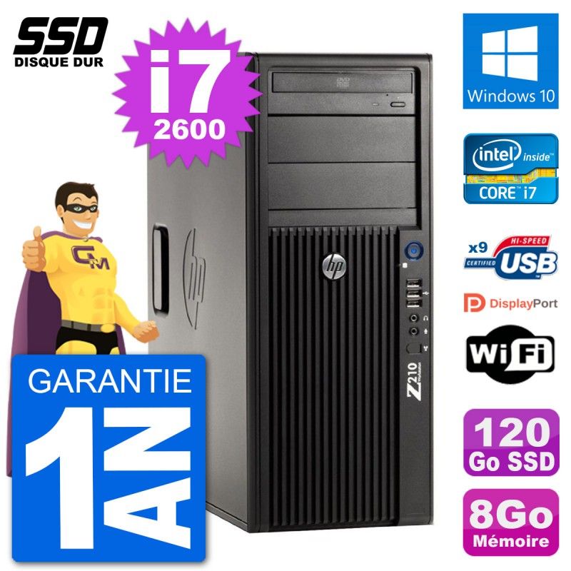 HP WorkStation Z210 PC - Intel Core i7, 8GB RAM, 120GB SSD, Windows 10, WiFi