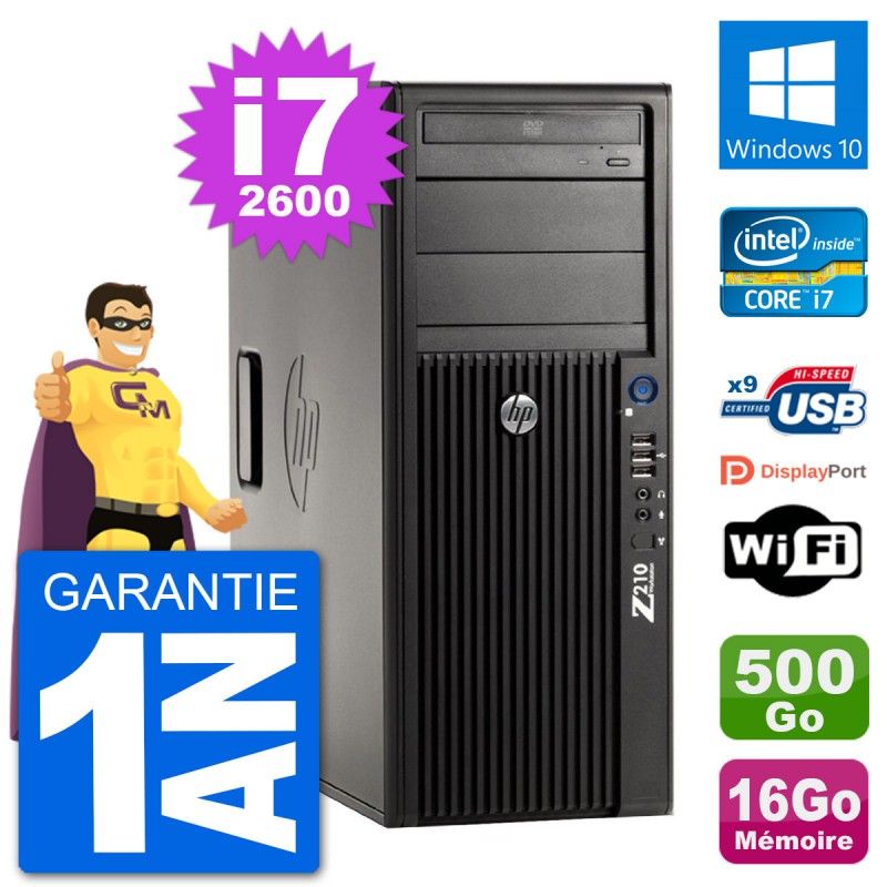 HP Z210 Workstation PC - Intel Core i7, 16GB RAM, 500GB Hard Drive, Windows 10, WiFi