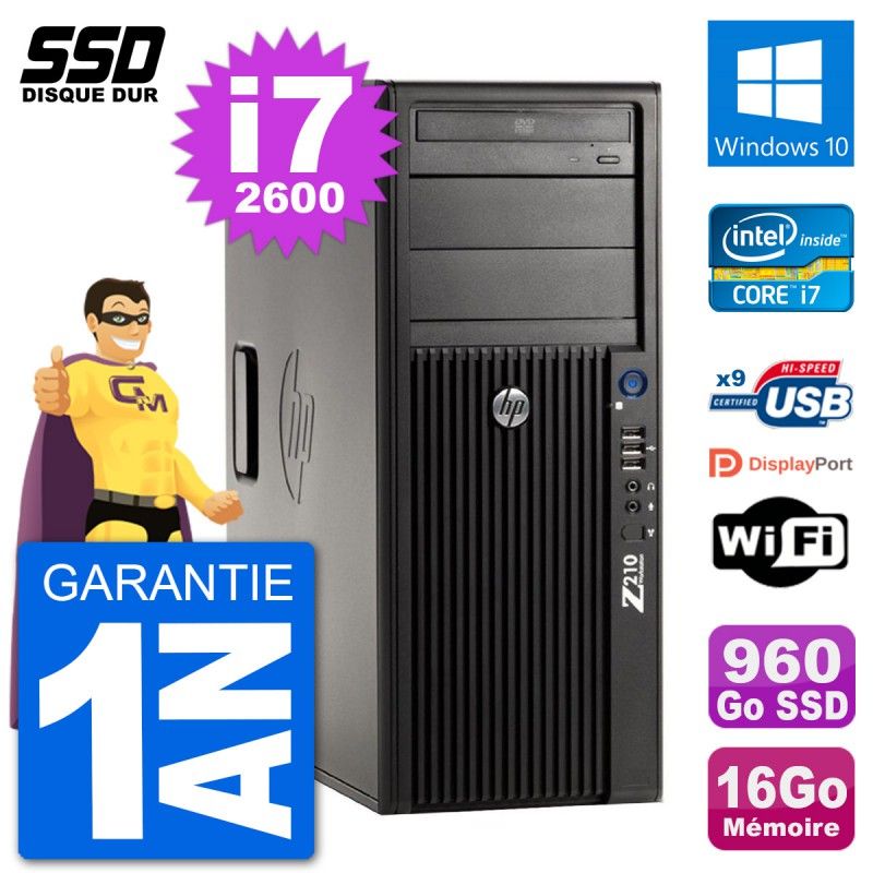HP Z210 Workstation - Intel Core i7, 16GB RAM, 960GB SSD, Windows 10, WiFi