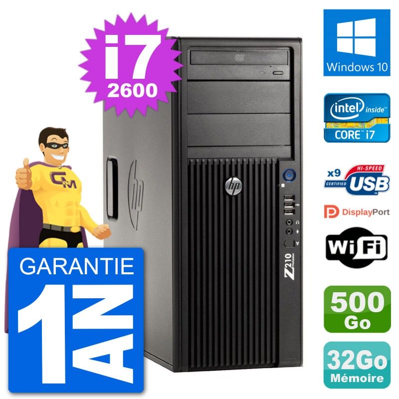 Estación de trabajo HP Z210 - Procesador Intel Core i7, 32GB de RAM, 500GB HDD, Windows 10, WiFi