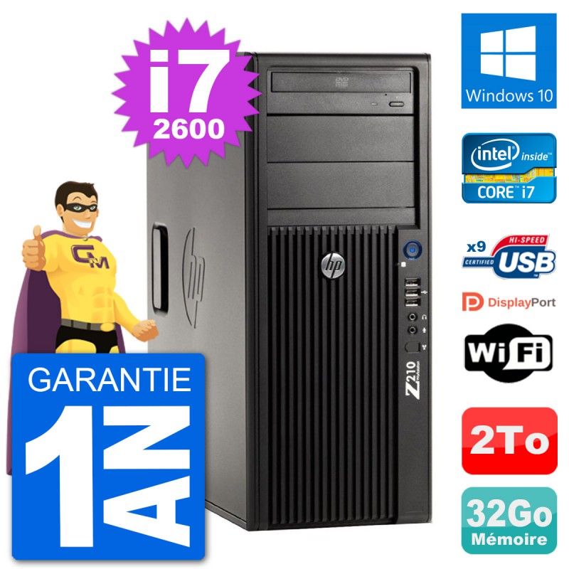 Estación de trabajo HP Z210 - Procesador Intel Core i7, 32 GB de RAM, Disco duro de 2 TB, Windows 10, WiFi
