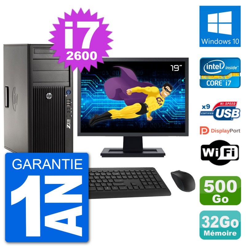 HP Z210 Workstation PC - 19" Screen, Intel i7-2600, 32GB RAM, 500GB HDD, Windows 10, WiFi