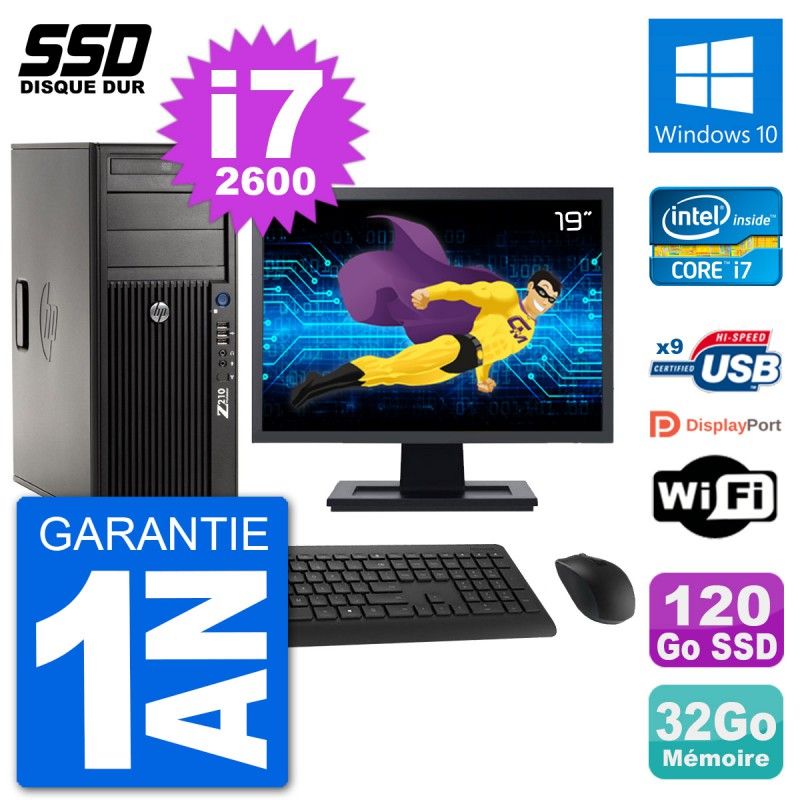 HP Z210 WorkStation PC - 19" Screen, Intel i7-2600, 32GB RAM, 120GB SSD, Windows 10, WiFi