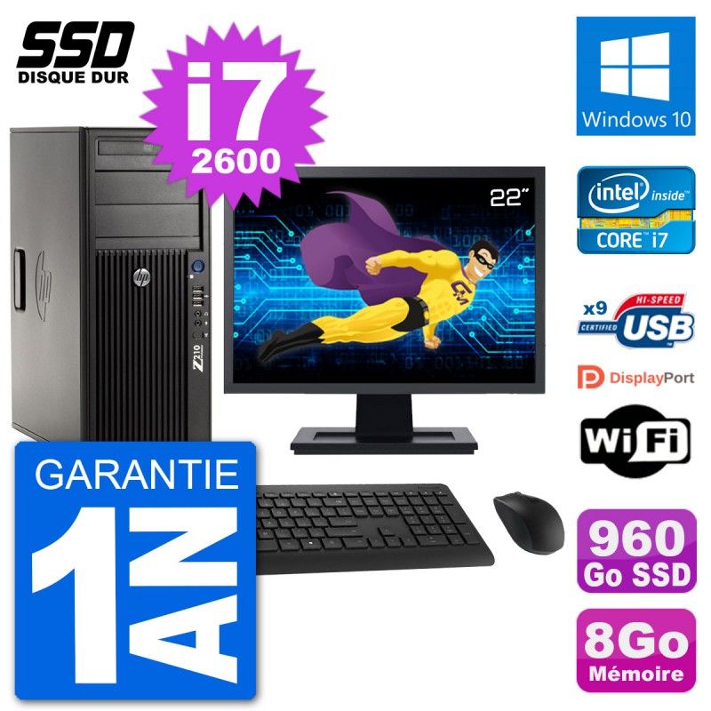 PC de trabajo HP Z210 - Pantalla de 22', Intel i7-2600, 8 GB de RAM, 960 GB SSD, Windows 10, WiFi