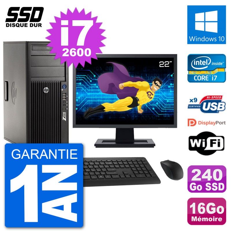 HP Z210 Workstation Computer - 22" Screen, Intel i7-2600, 16GB RAM, 240GB SSD, Windows 10, WiFi